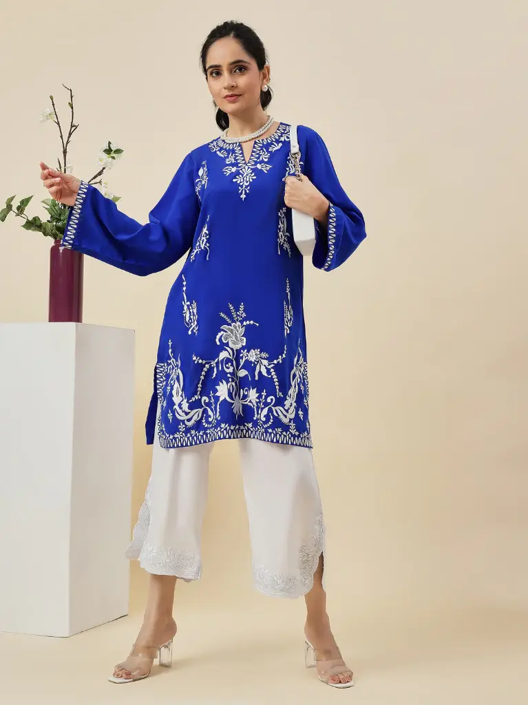 Blue White Kurti Set